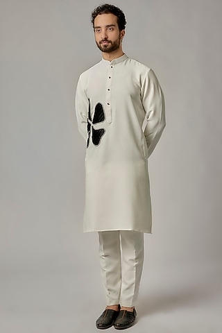 Off-White Japanese Rayon Patch Work Kurta Set by Abees
