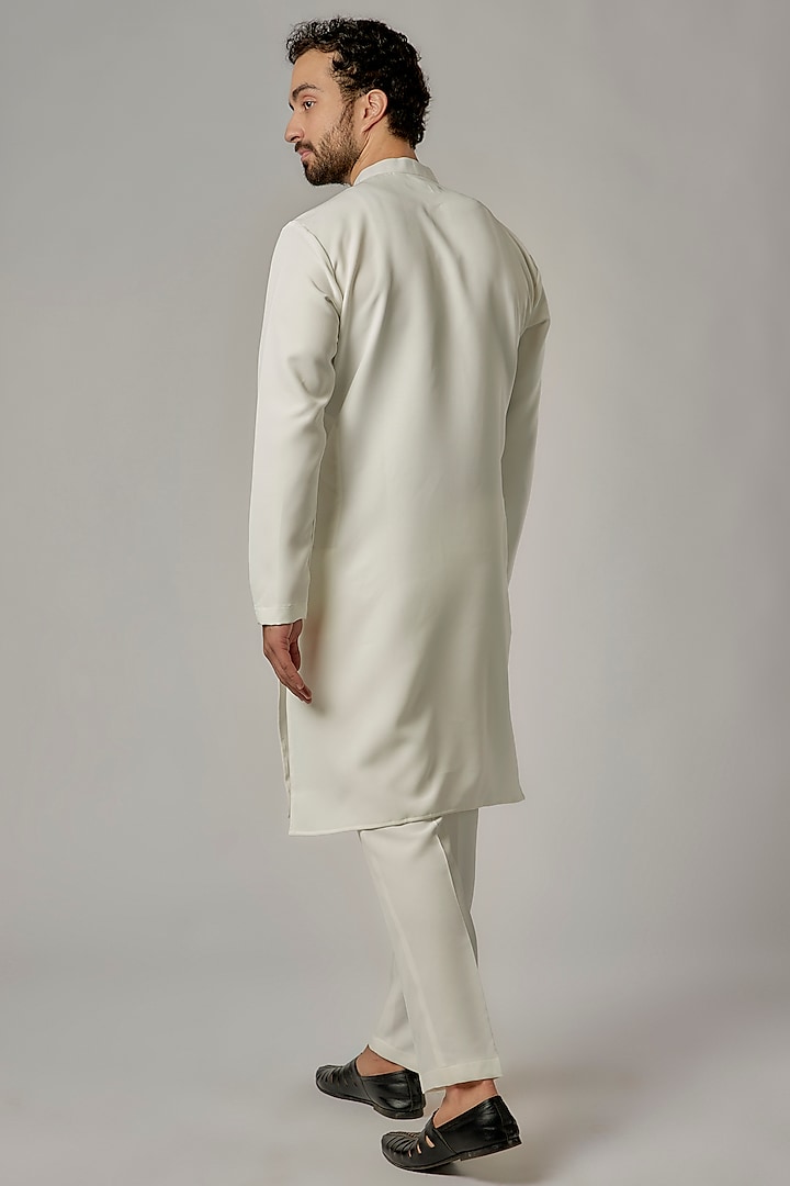 Off-White Japanese Rayon Patch Work Kurta Set by Abees at Pernia's Pop Up Shop