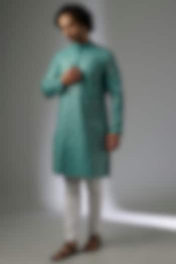 Peacock Green Chanderi Silk Kurta Set by Abees at Pernia's Pop Up Shop