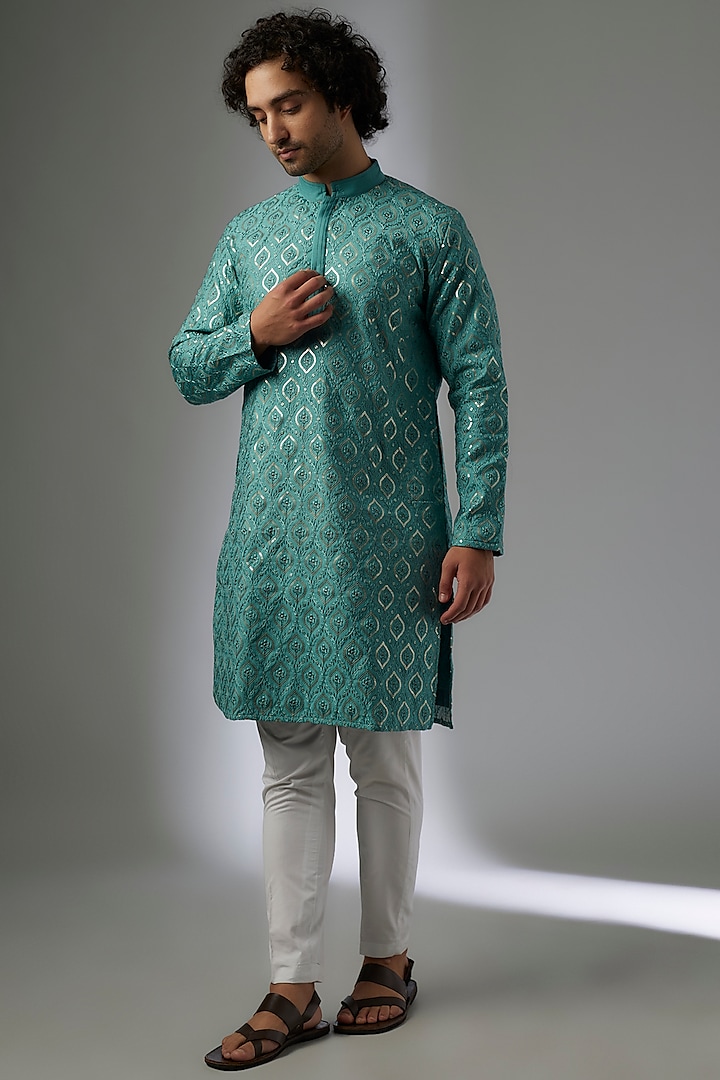 Peacock Green Chanderi Silk Kurta Set by Abees