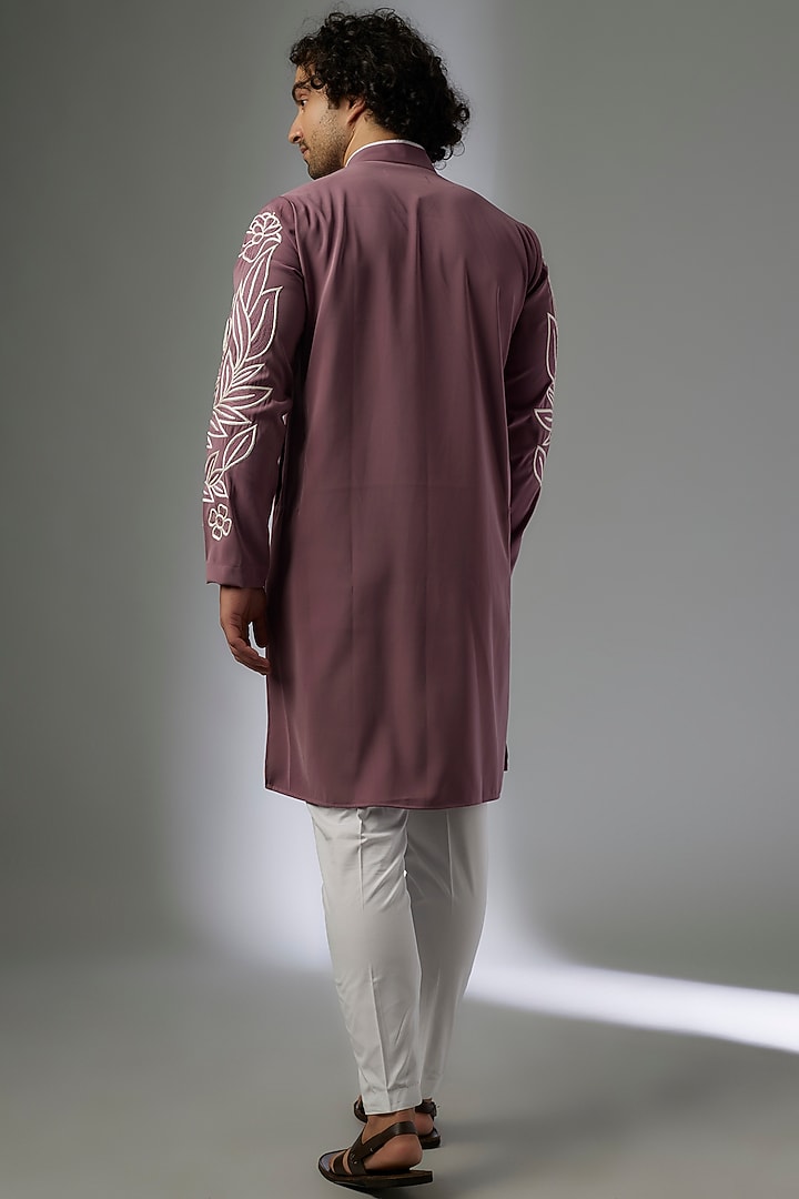 Onion Pink Japanese Rayon Hand Embroidered Kurta Set by Abees at Pernia's Pop Up Shop