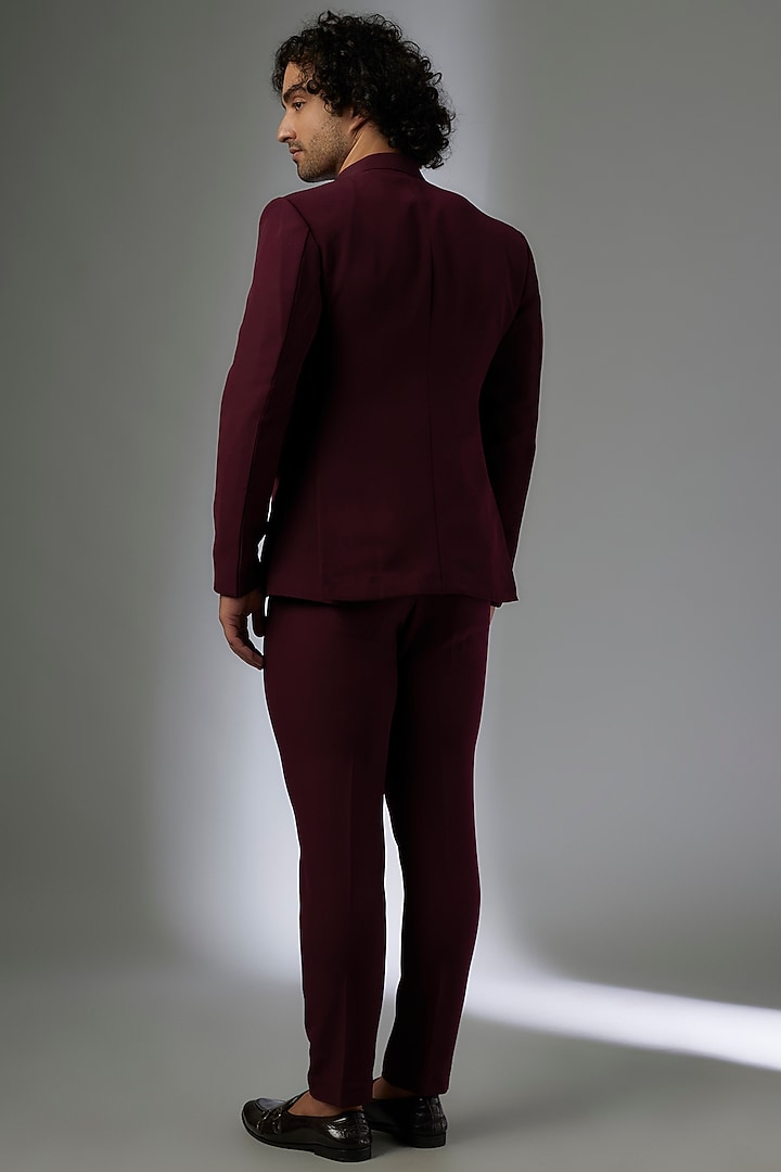 Maroon Japanese Rayon Hand Embroidered Bandhgala Set by Abees at Pernia's Pop Up Shop