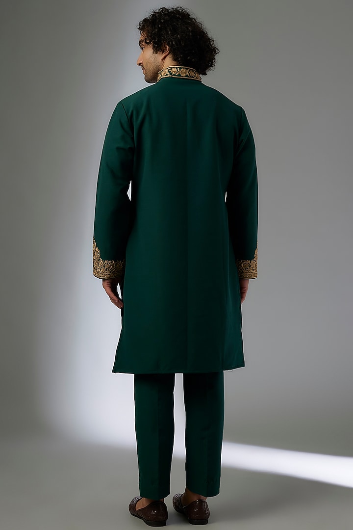 Bottle Green Japanese Rayon Hand Embroidered Kurta Set by Abees at Pernia's Pop Up Shop