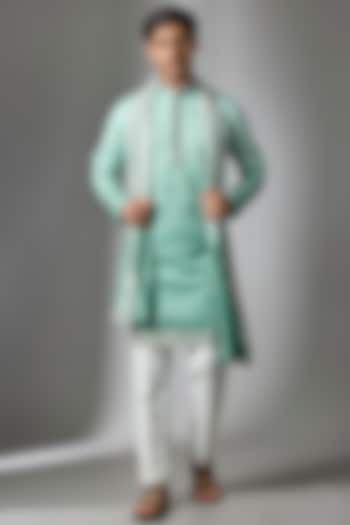Blue Ombre Cotton Silk Resham Embroidered Kurta Set by Abees