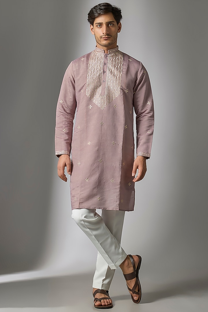 Lavender Cotton Silk Sequins Embroidered Kurta Set by Abees
