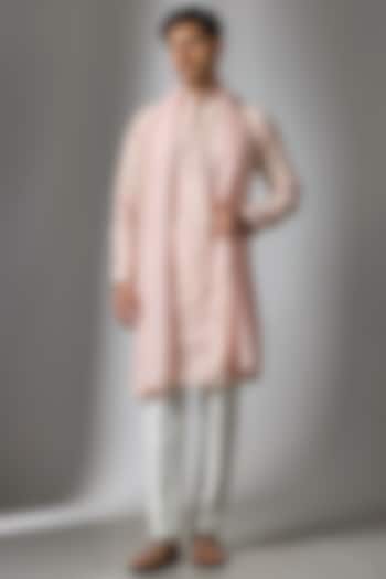 Light Pink Cotton Silk Zari Embroidered Kurta Set by Abees