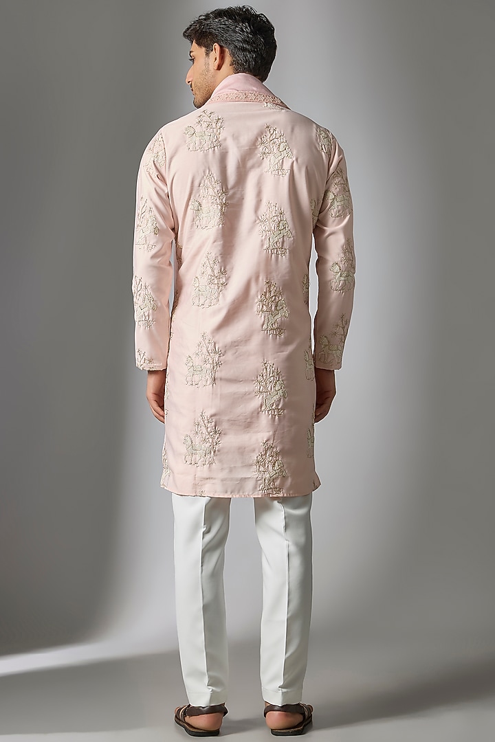 Light Pink Cotton Silk Zari Embroidered Kurta Set by Abees at Pernia's Pop Up Shop