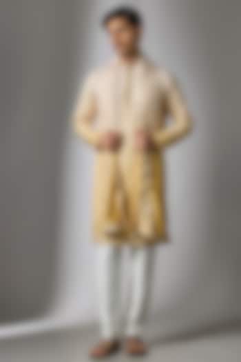 Yellow Ombre Cotton Silk Zari Embroidered Kurta Set by Abees
