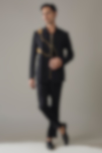 Black Japanese Rayon Hand Embroidered Bomber Jacket by Abees at Pernia's Pop Up Shop