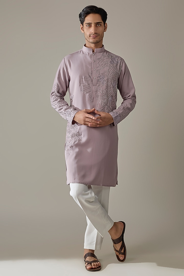Lavender Japanese Rayon Cutdana Embroidered Kurta Set by Abees at Pernia's Pop Up Shop