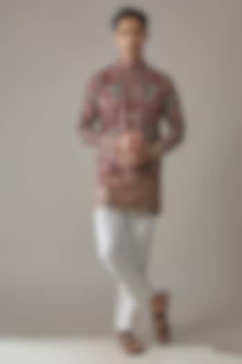 Maroon Cotton Zari Embroidered Short Kurta Set by Abees at Pernia's Pop Up Shop