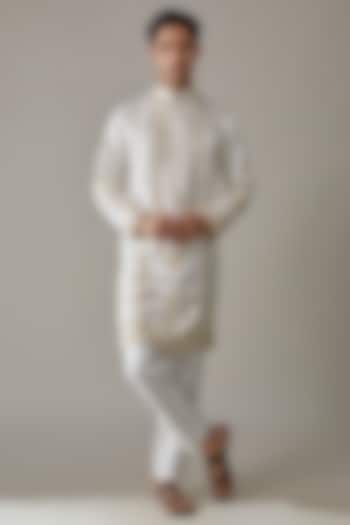 Ivory Silk Hand Embroidered Kurta Set by Abees at Pernia's Pop Up Shop