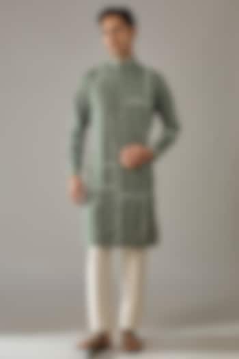 Olive Green Japanese Rayon Hand Embroidered Kurta Set by Abees at Pernia's Pop Up Shop
