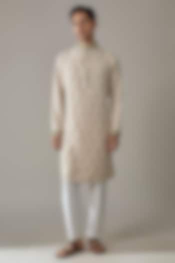 Cream Japanese Rayon Hand Embroidered Kurta Set by Abees at Pernia's Pop Up Shop