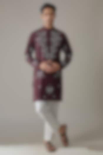Maroon Japanese Rayon Cutdana Embroidered Kurta Set by Abees at Pernia's Pop Up Shop
