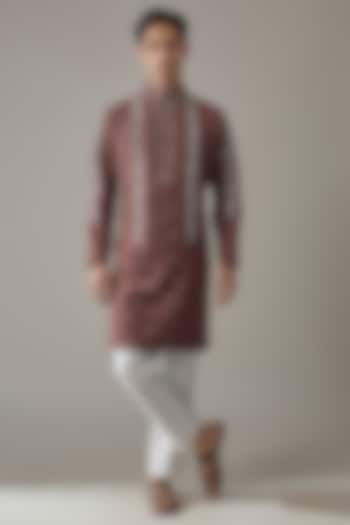 Dark Mauve Japanese Rayon Hand Embroidered Kurta Set by Abees at Pernia's Pop Up Shop