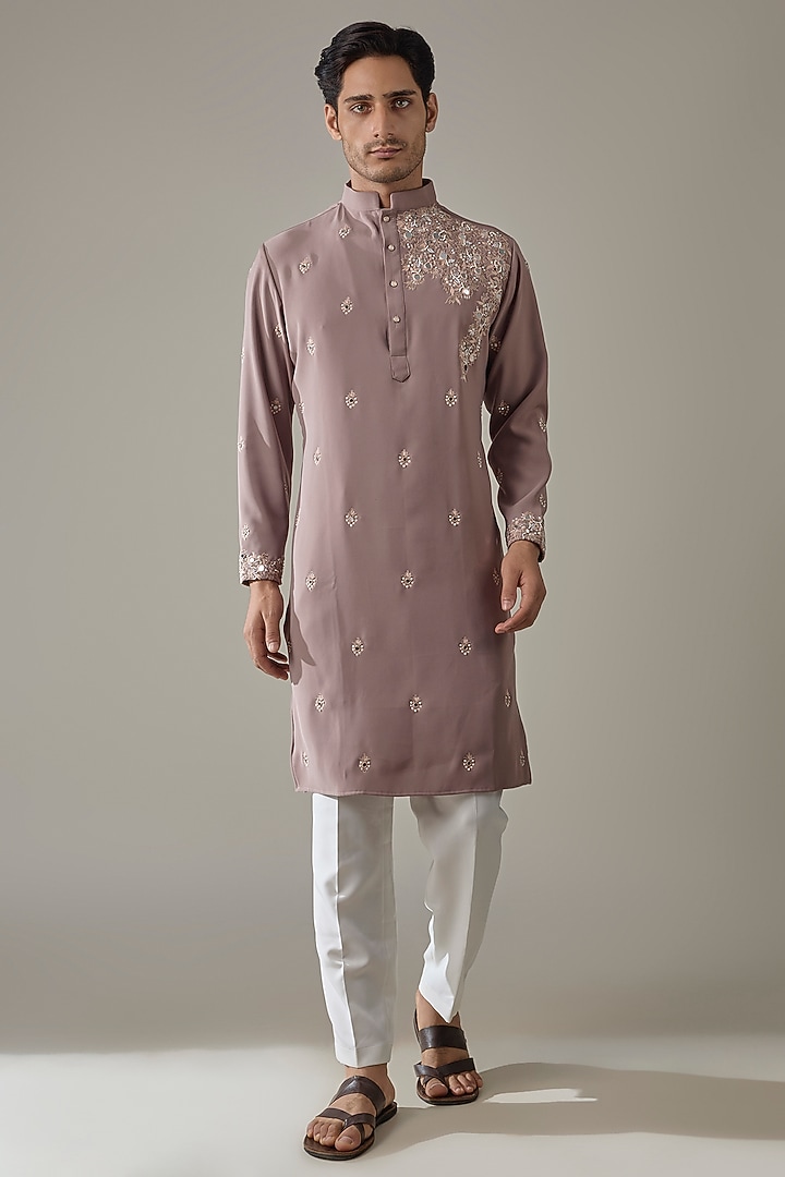 Light Pink Japanese Rayon Hand Embroidered Kurta Set by Abees at Pernia's Pop Up Shop