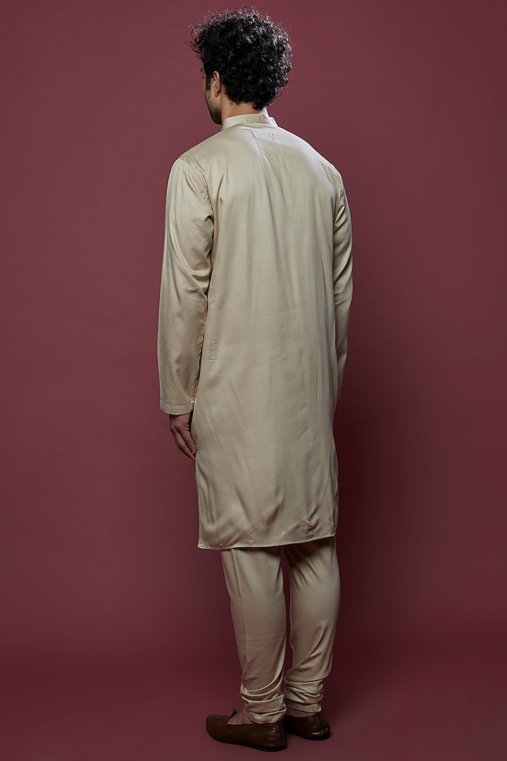 Beige Cotton Mirror Hand Work Kurta Set by Abees at Pernia's Pop Up Shop