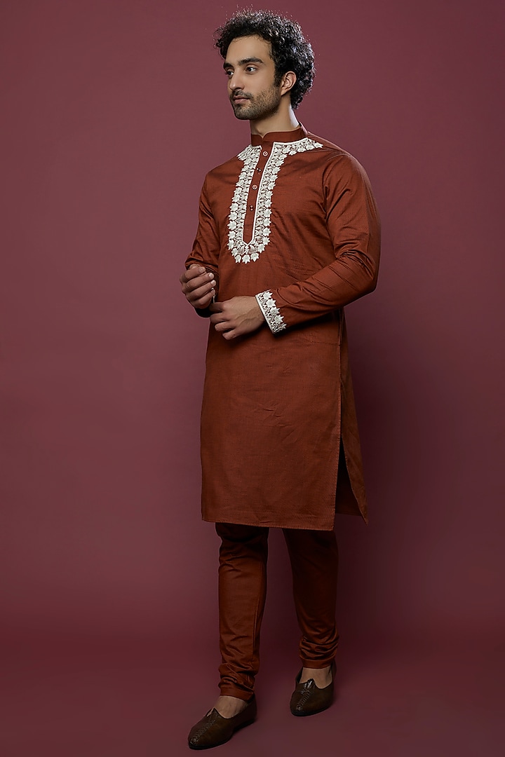 Brown Embroidered Kurta Set by Abees