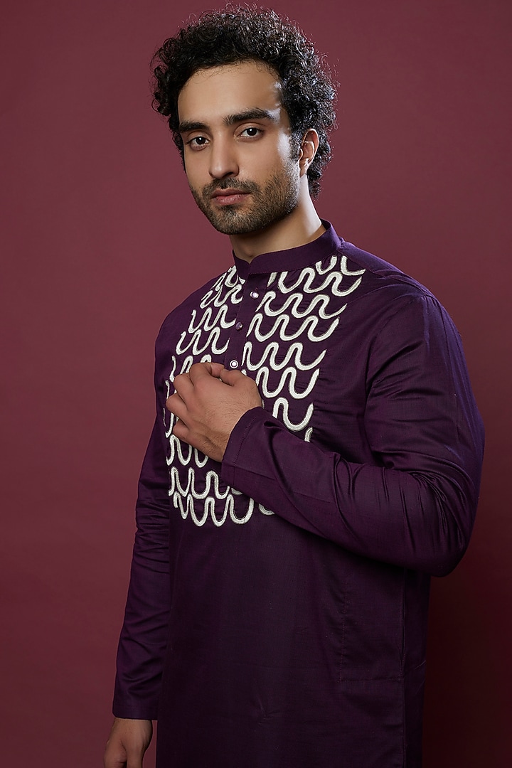 Violet Pure Cotton Embroidered Kurta Set by Abees at Pernia's Pop Up Shop