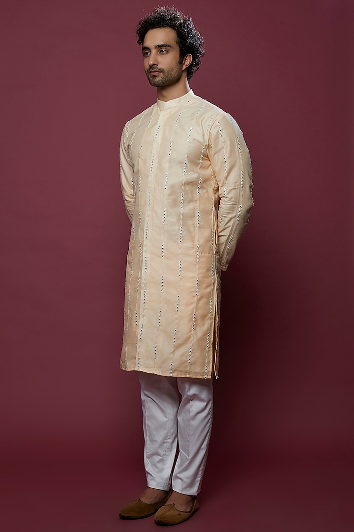 Beige Cotton Silk Kurta Set by Abees at Pernia's Pop Up Shop