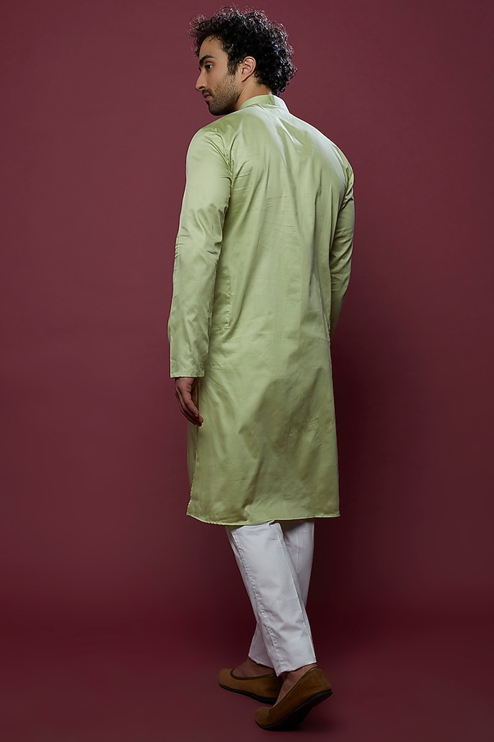 Mint Green Cotton Thread Embroidered Kurta Set by Abees at Pernia's Pop Up Shop
