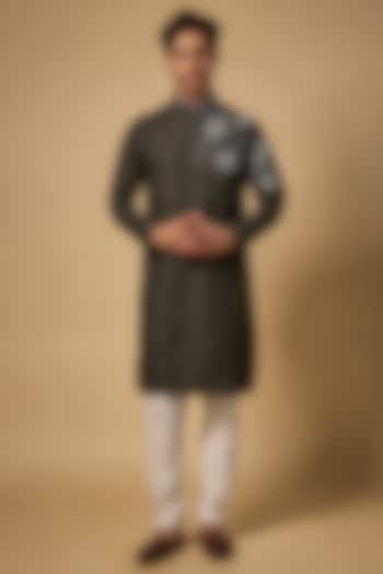 Green Cotton Silk Blend Printed & Embroidered Kurta Set by Abees  at Pernia's Pop Up Shop