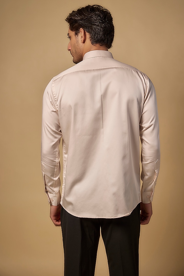 Pearl Ivory Pure Satin Cotton Hand Embroidered Party Wear Shirt by Abees  at Pernia's Pop Up Shop