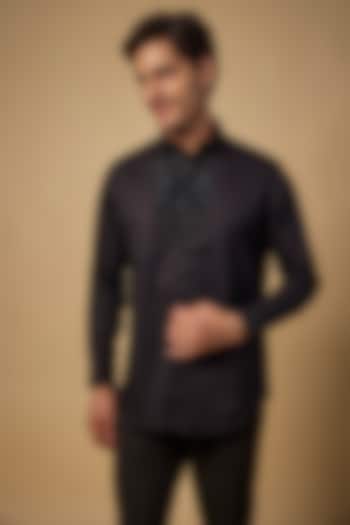 Black Pure Satin Cotton Cutdana Hand Embroidered Party Wear Shirt by Abees  at Pernia's Pop Up Shop