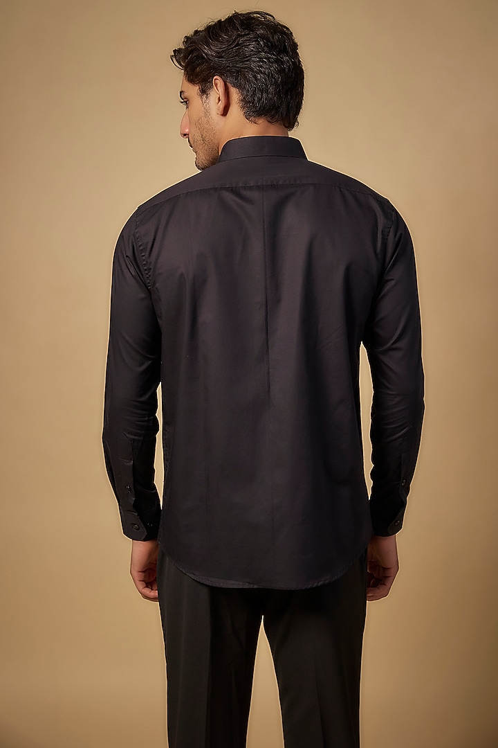 Black Pure Satin Cotton Cutdana Hand Embroidered Party Wear Shirt by Abees at Pernia's Pop Up Shop