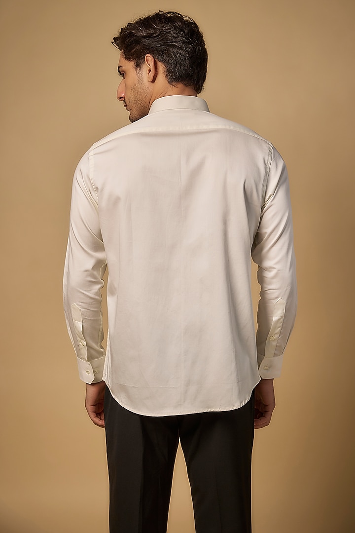 Pearl Ivory Pure Satin Cotton Pearl Hand Work Party Wear Shirt by Abees  at Pernia's Pop Up Shop