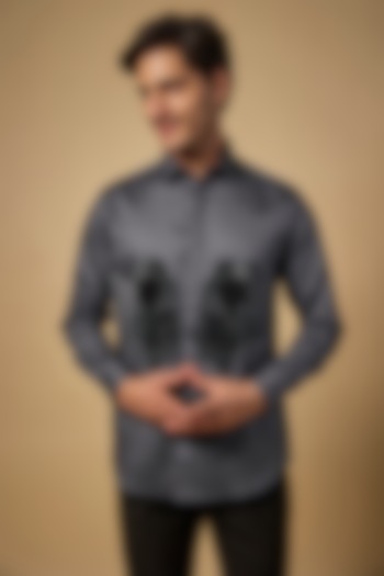 Grey Pure Satin Cotton Cutdana Hand Embroidered Party Wear Shirt by Abees  at Pernia's Pop Up Shop