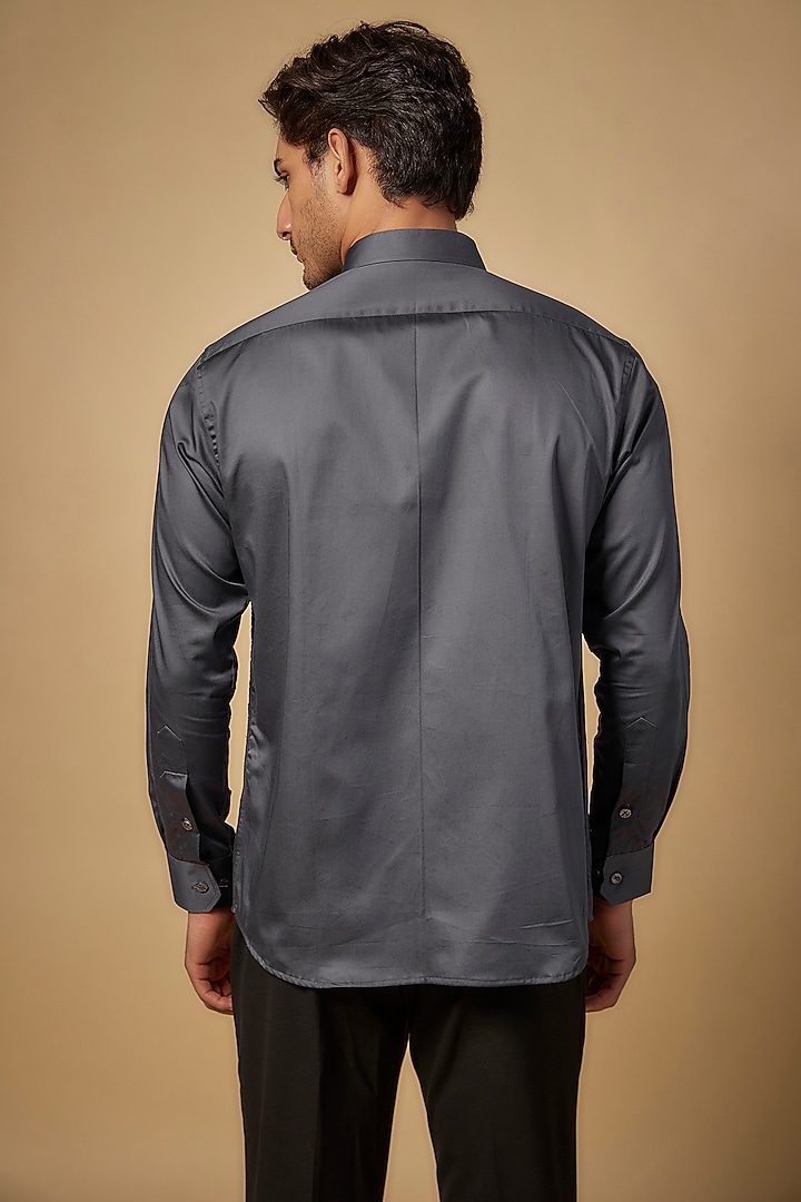 Grey Pure Satin Cotton Cutdana Hand Embroidered Party Wear Shirt by Abees at Pernia's Pop Up Shop