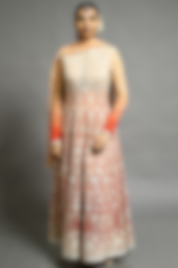 Peach & Orange Embroidered Anarkali Set by Abhishek Gupta