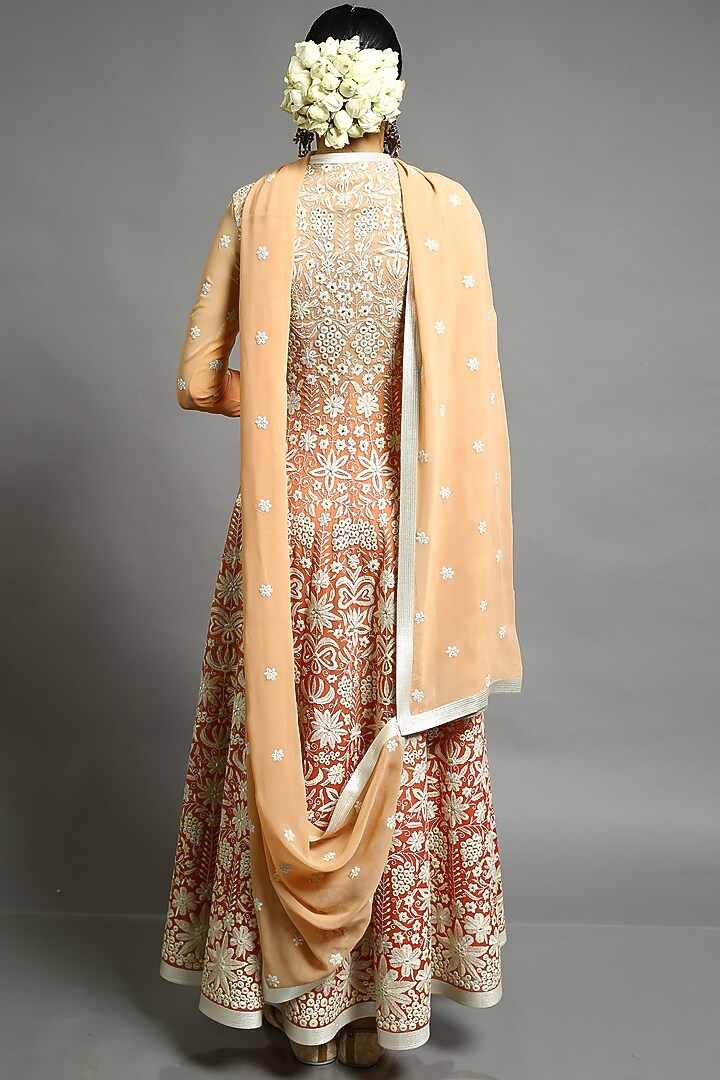Peach & Orange Embroidered Bridal Anarkali Set by Abhishek Gupta at Pernia's Pop Up Shop