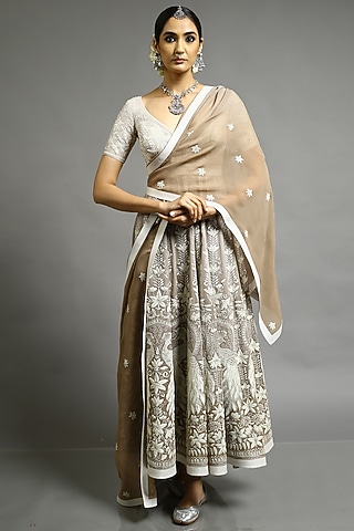 Grey & Beige Embroidered Anarkali Set by Abhishek Gupta