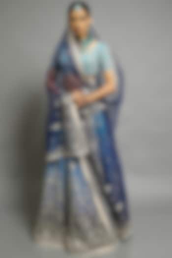 Turquoise & Midnight Blue Embroidered Lehenga Set by Abhishek Gupta