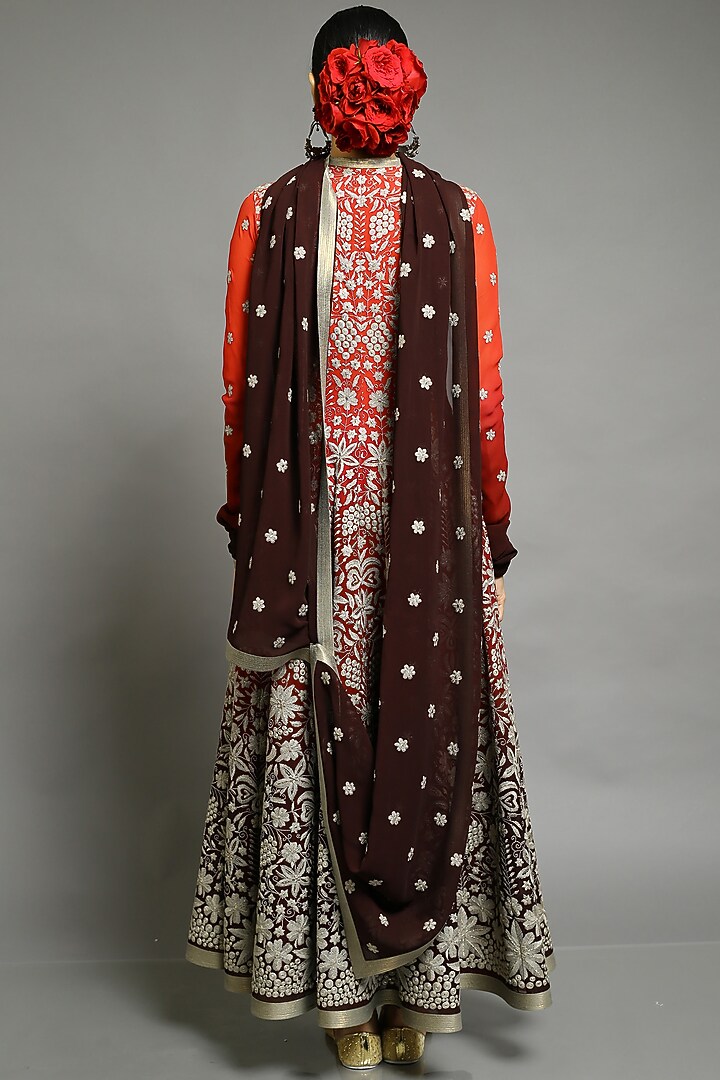 Red Embroidered Kalidar Bridal Anarkali Set by Abhishek Gupta at Pernia's Pop Up Shop