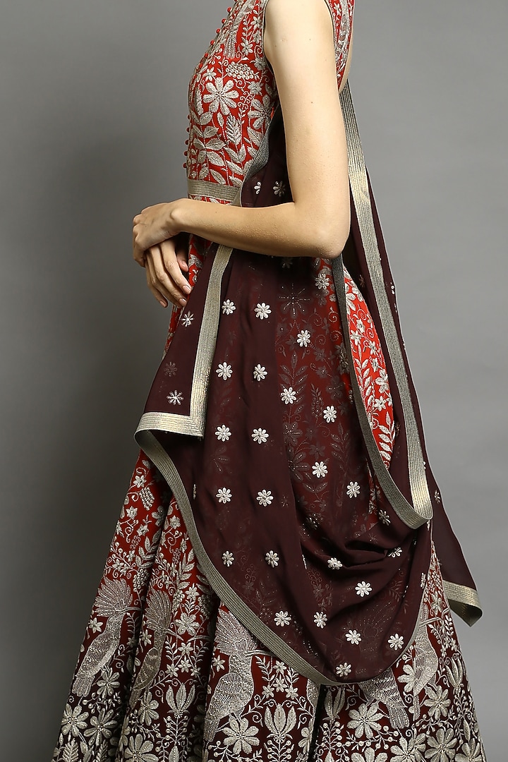 Red Embroidered Bridal Anarkali Set by Abhishek Gupta at Pernia's Pop Up Shop