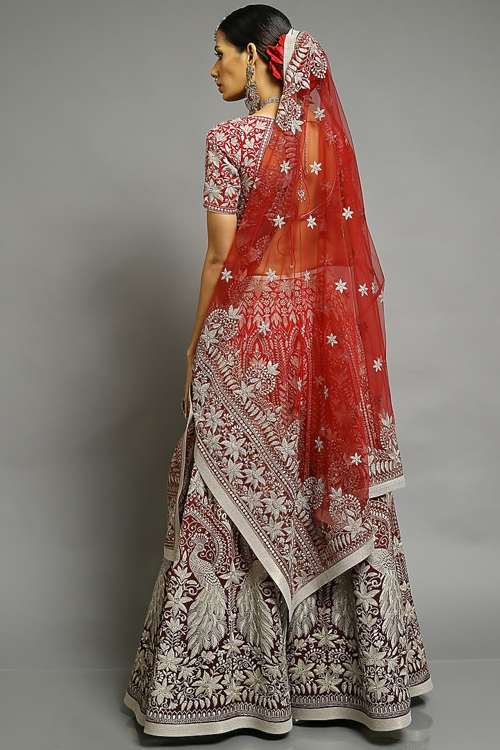 Red Embroidered Bridal Lehenga Set by Abhishek Gupta at Pernia's Pop Up Shop