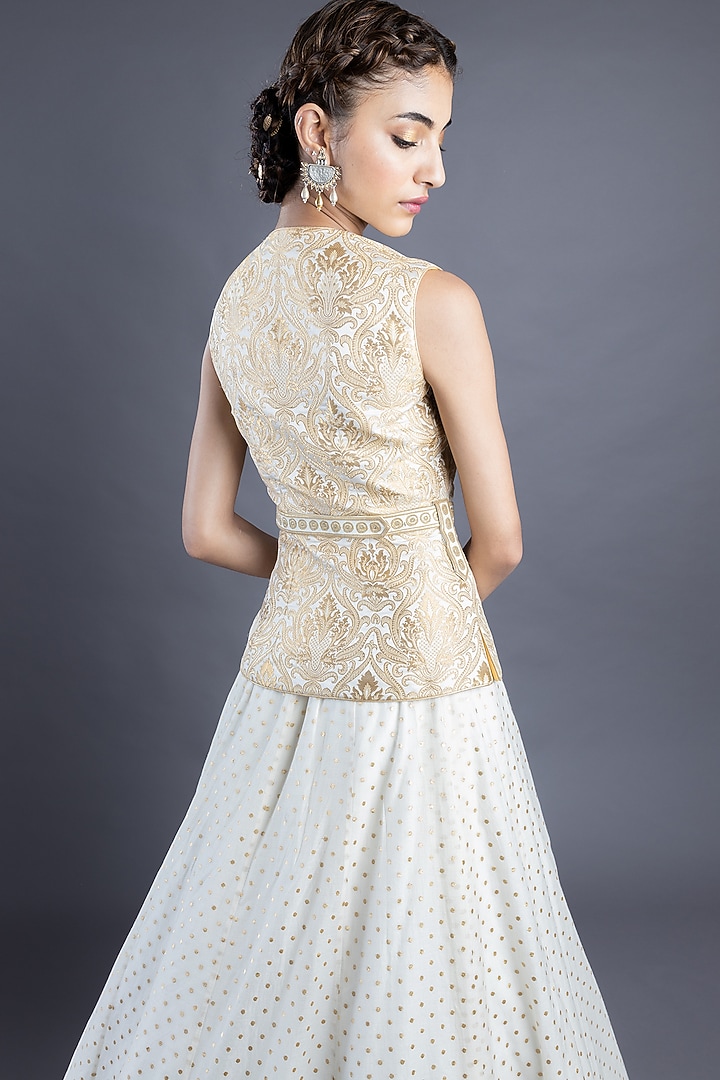 Cream & Gold Chanderi Skirt Set by Abhishek Gupta at Pernia's Pop Up Shop
