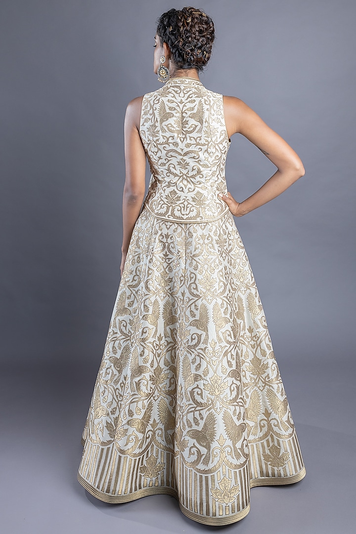 Light Beige & Gold Chanderi Skirt Set by Abhishek Gupta at Pernia's Pop Up Shop