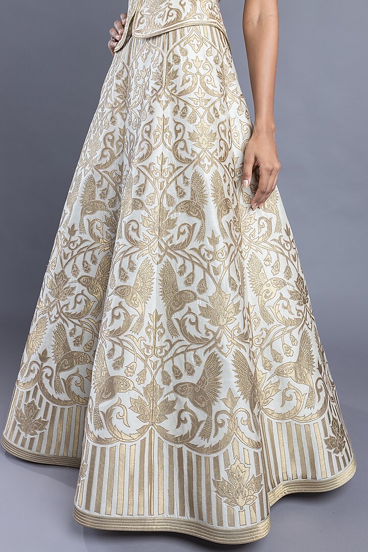 Light Beige & Gold Chanderi Skirt Set by Abhishek Gupta at Pernia's Pop Up Shop