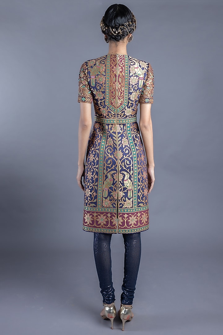 Navy Blue Cotton Satin Tunic Set by Abhishek Gupta at Pernia's Pop Up Shop