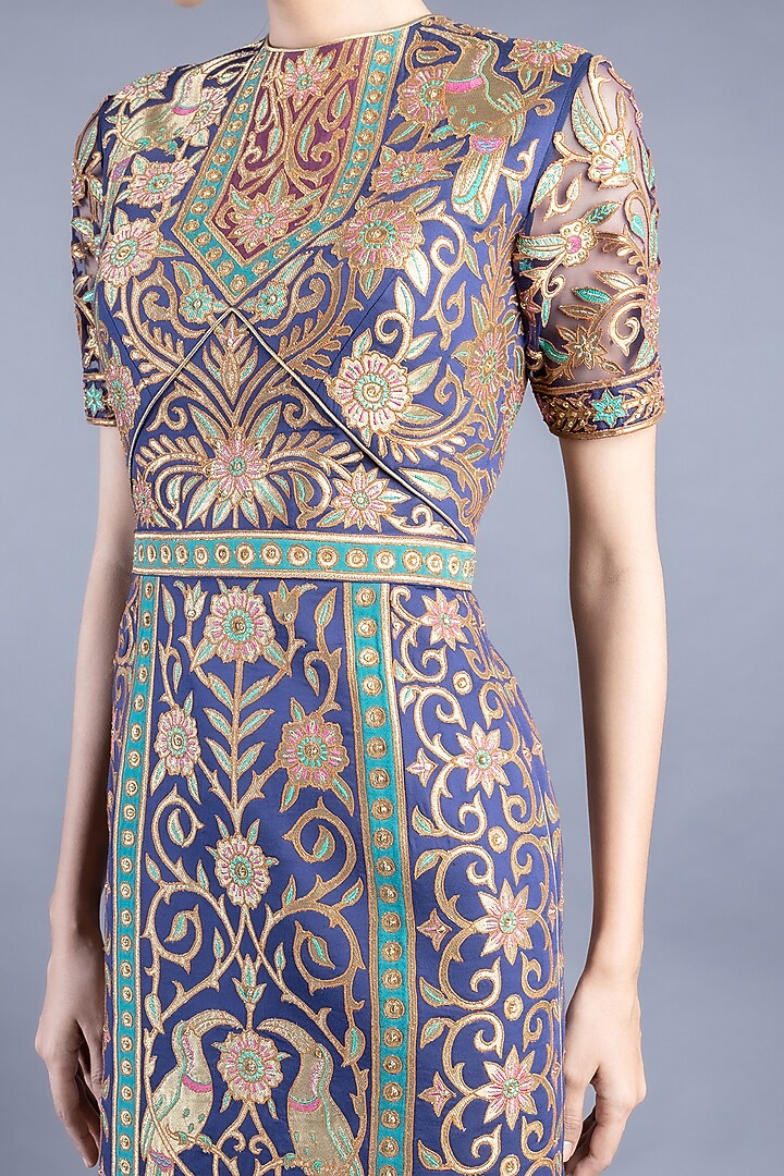 Navy Blue Cotton Satin Tunic Set by Abhishek Gupta at Pernia's Pop Up Shop