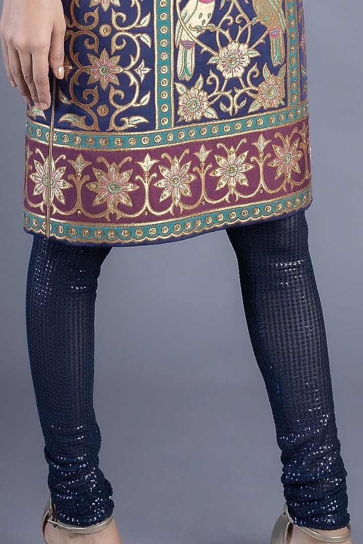 Navy Blue Cotton Satin Tunic Set by Abhishek Gupta at Pernia's Pop Up Shop