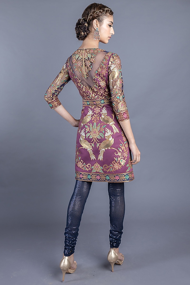 Wine Cotton Satin Tunic Set by Abhishek Gupta at Pernia's Pop Up Shop