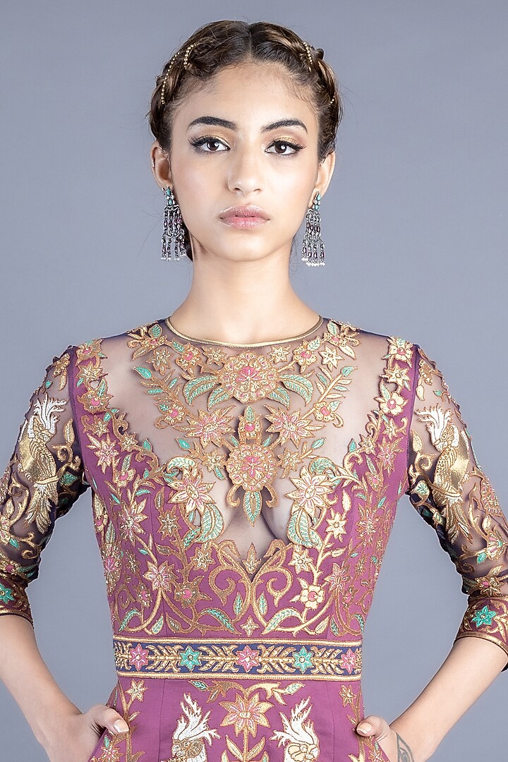 Wine Cotton Satin Tunic Set by Abhishek Gupta at Pernia's Pop Up Shop