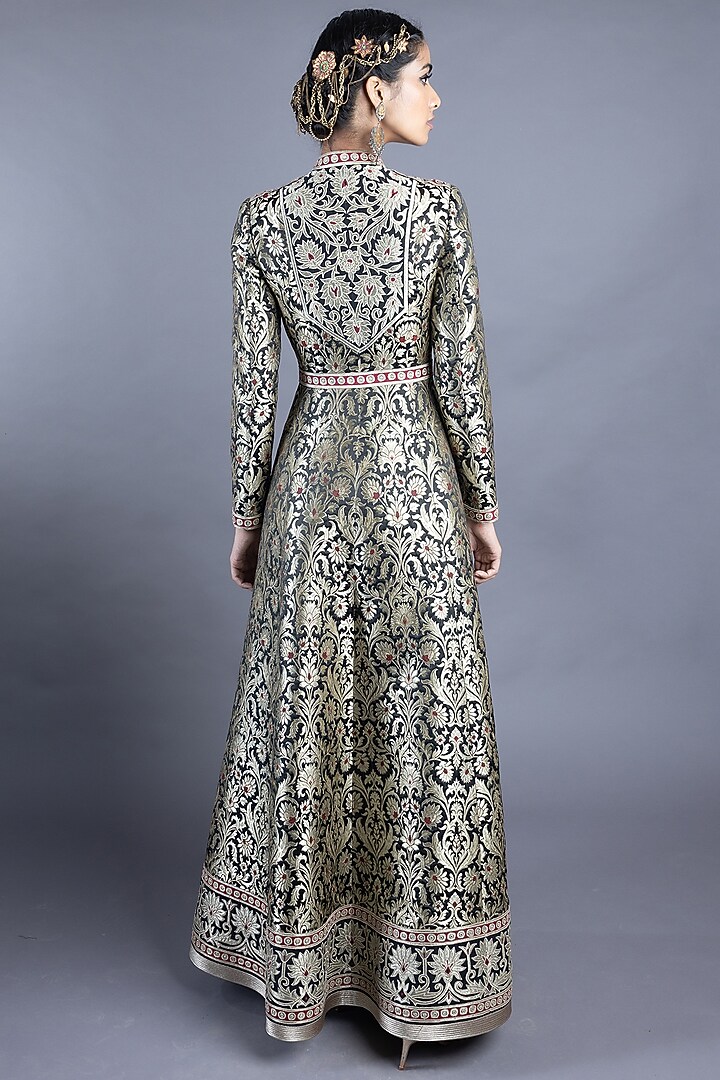 Black Brocade Jacket Set by Abhishek Gupta at Pernia's Pop Up Shop