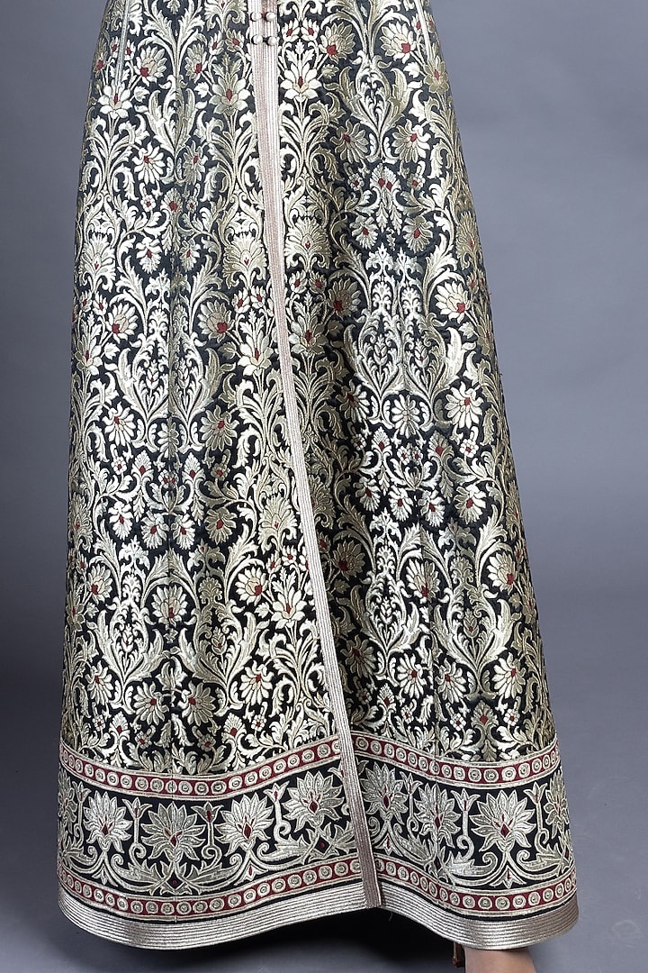 Black Brocade Jacket Set by Abhishek Gupta at Pernia's Pop Up Shop